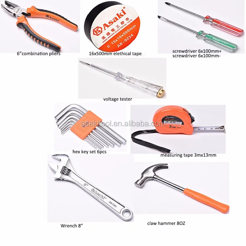 ASAKI Branded AK-9821 16pcs Basic Use Repairing Tool Set Electronic Hand Tool Kit Set Household Mechanic Professional Use