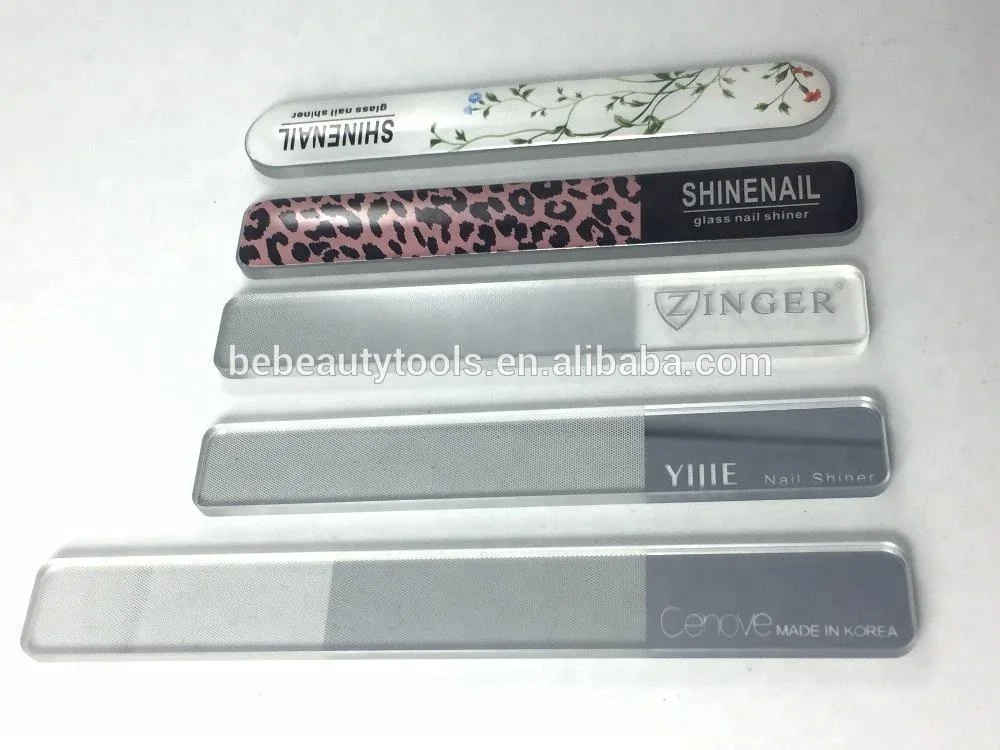 Tempered glass nail files buffer shiner, nano crystal manicure nail shiner with mirror, beauty nail polished files in PVC case