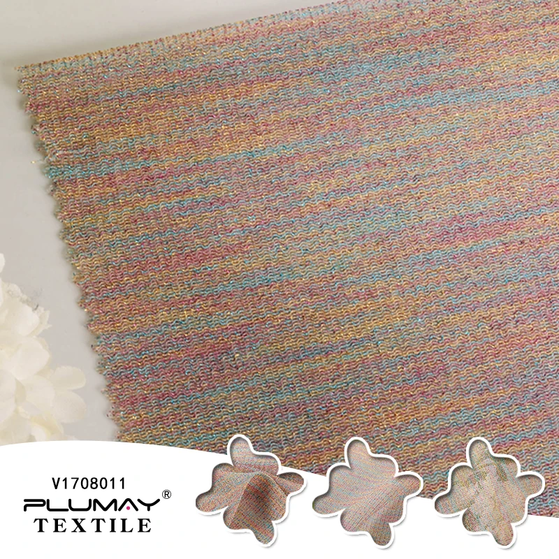 Hot sale knit fabric  65%nylon 35%colorful lurex rainbow for clothing textile custom elastic fashion ripstop underwear