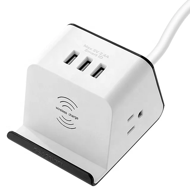 
2 Outlet Surge Protector Power Strip with phone holder and wireless charger wireless charging stand 