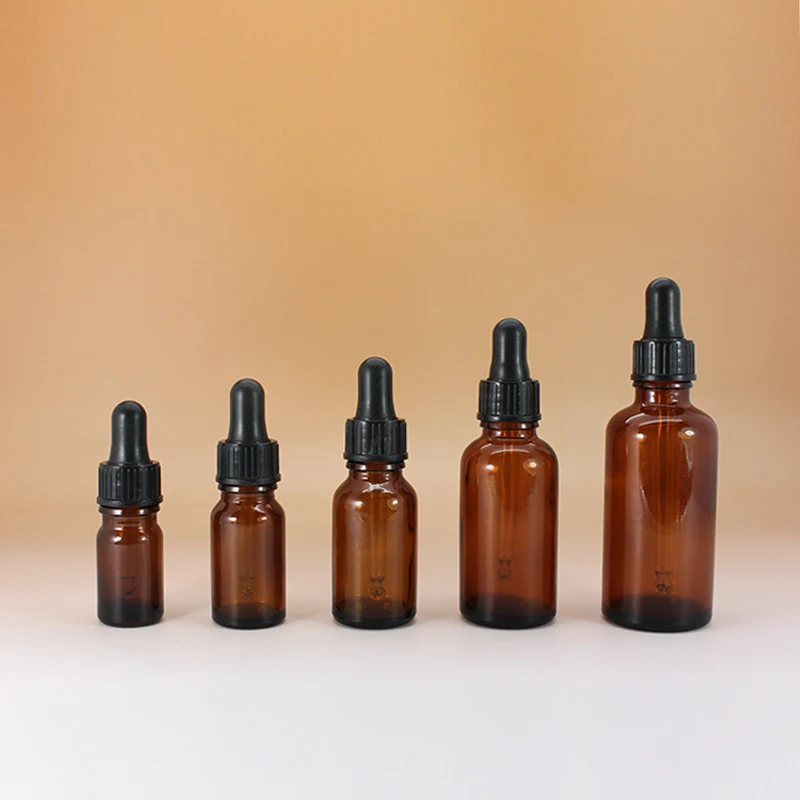 Wholesale 5ml 10ml 15ml 20ml 25ml 30ml 50ml 100ml empty amber glass dropper bottle for essential oil