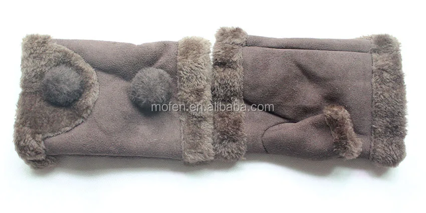 Коричневый пальцев женщины искусственного замша искусственная кожа самые теплые перчатки