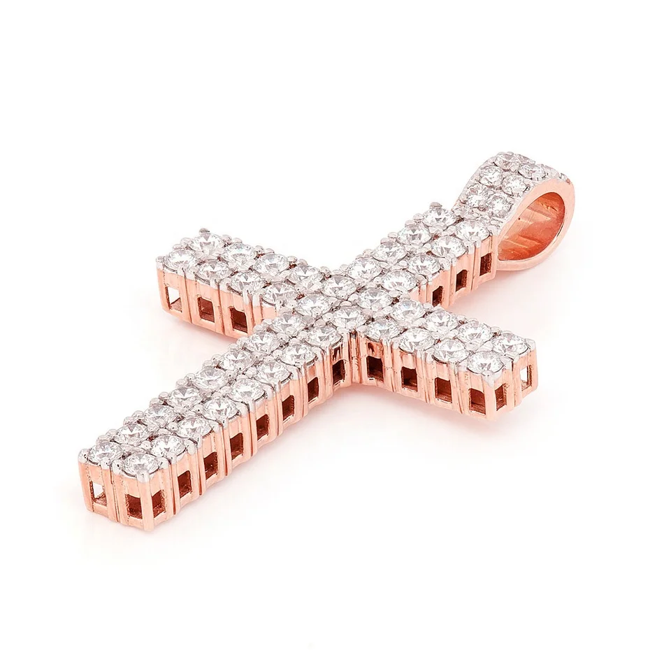 LOZRUNVE Rhodium Plated 925 Sterling Silver Luxury Medium Two Row Full Pave Cross Pendant for Necklace