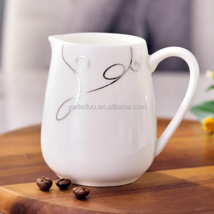 Luxury silver rim ceramic milk jars coffee pot restaurant tableware porcelain small juice jug