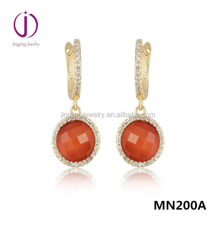 Natural quartz semi precious stone copper little round earring