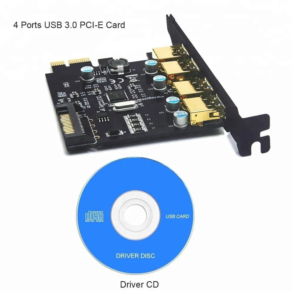 
PCI-E PCI express x1 to 4 port USB3.0 Gold connector with SATA 15pin power 5Gbps converter card 