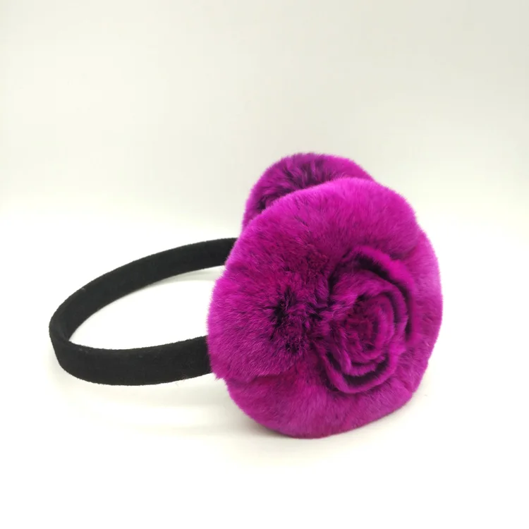 
STABILE 100% Real Rex Rabbit Fur Ear Muffs / Rose Flower Shape Foldable Fur Earmuffs 