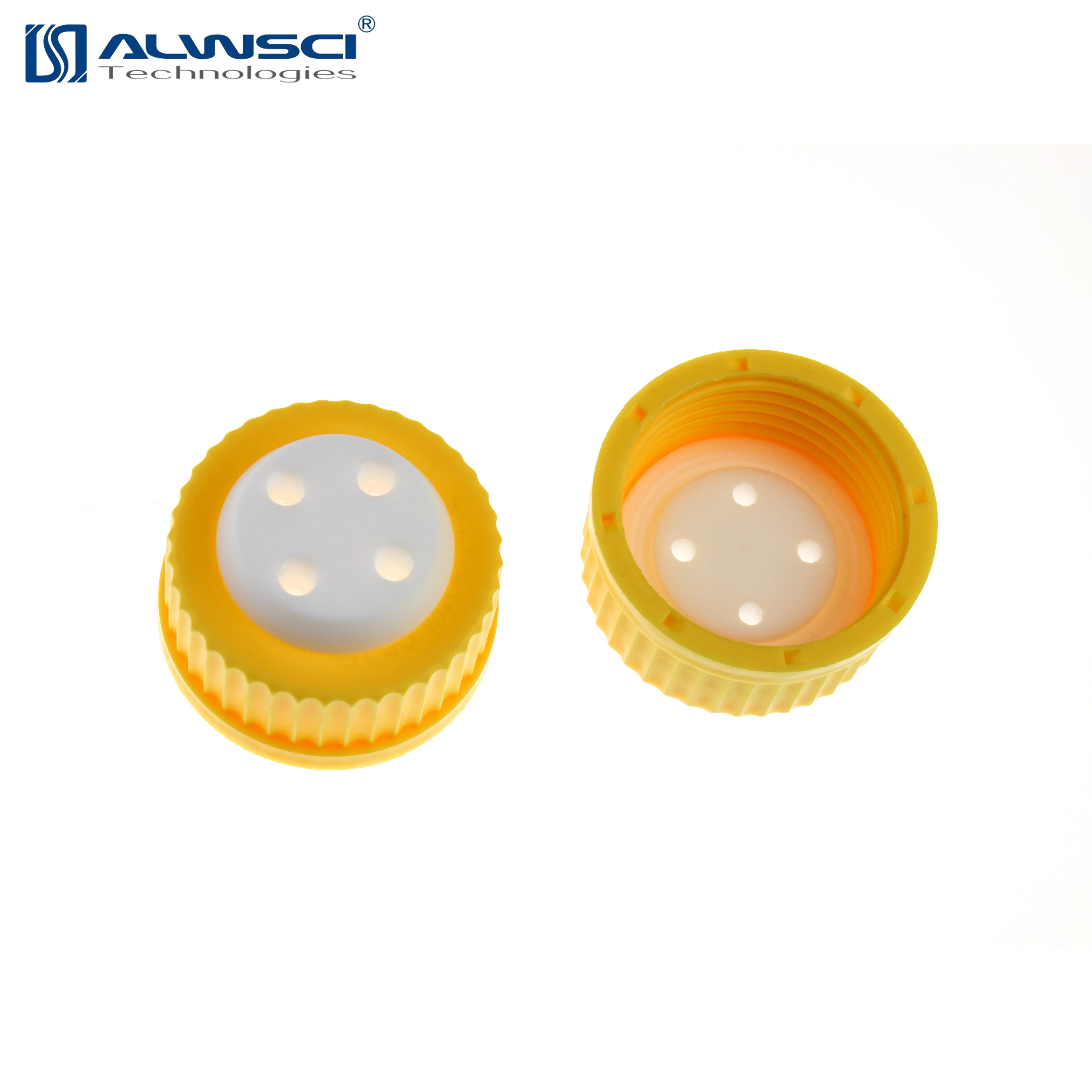 ALWSCI red GL45 safety cap with three holes for 1/8 inch OD tubing