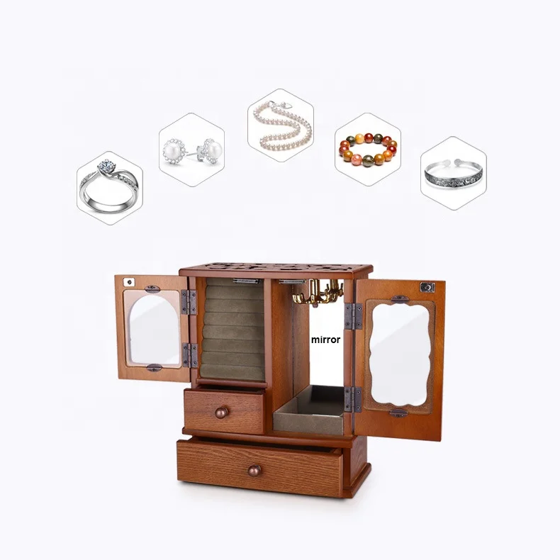 
Factory Direct Wholesale Luxury Premium Wooden Jewelry Organizer Box Multi-Layer Jewelry Display Box With Mirror 