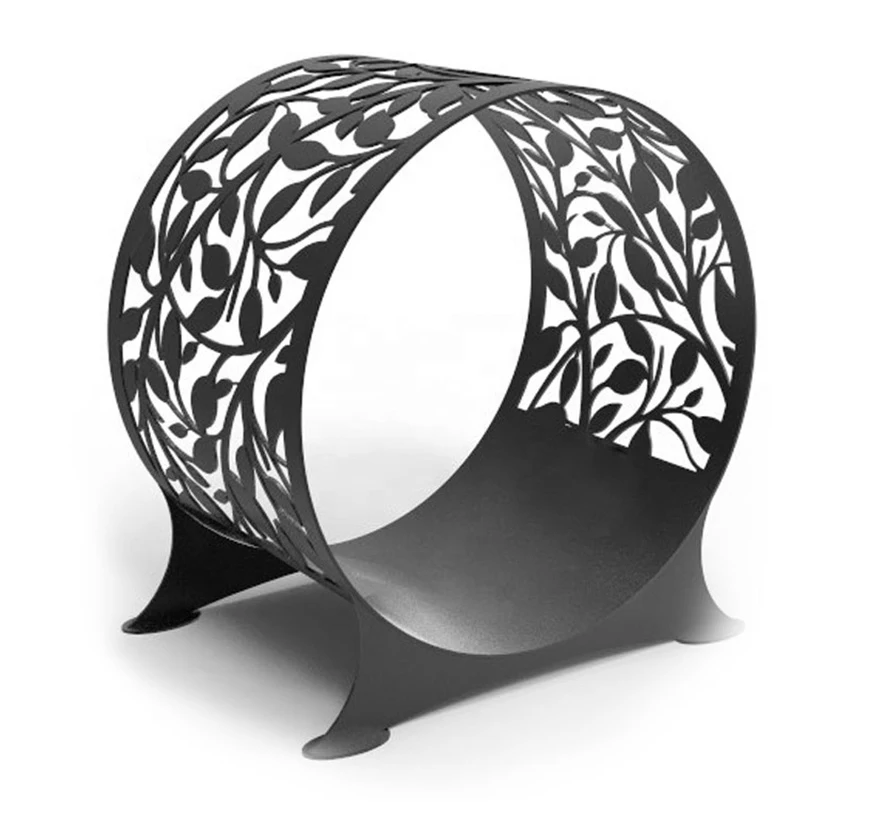 Antique Round  Black Wrought Iron Firewood Storage Rackantique wrought iron wine rack