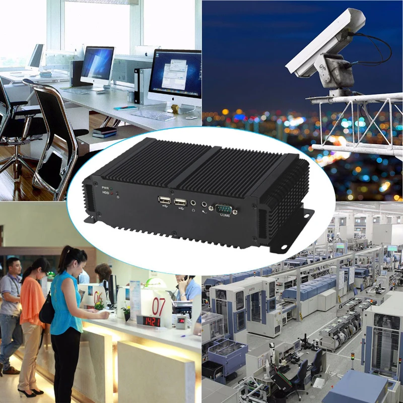 Fanless Mini PC with Intel Atom CPU 64GB 128GB SSD 2 LAN 6 COM 1xHDMI Industrial Computer