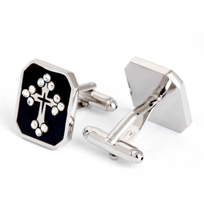 Ювелирные украшения, инкрустированные символами Креста, мужская рубашка, Серебряные Ювелирные Запонки