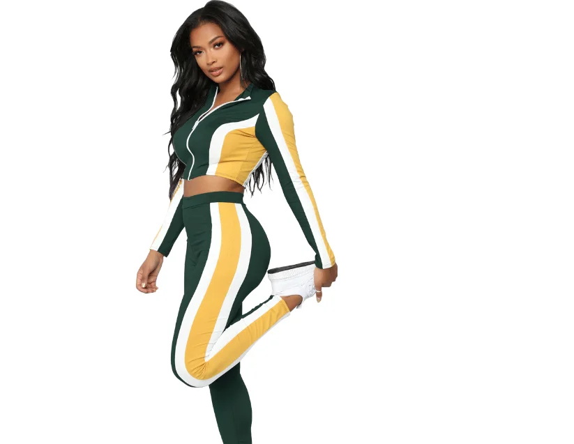 
Wholesale color block custom track suit women splice cotton training jogging wear 