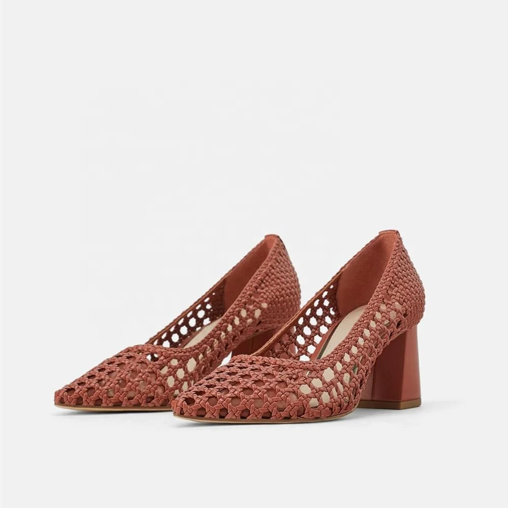 
MANRINO-0256 Gladiator Knitted Fabric Wool Upper Hollow Out Cool Block Heel Sandal Pump Dress Shoes For Womens Summer Style 2019 