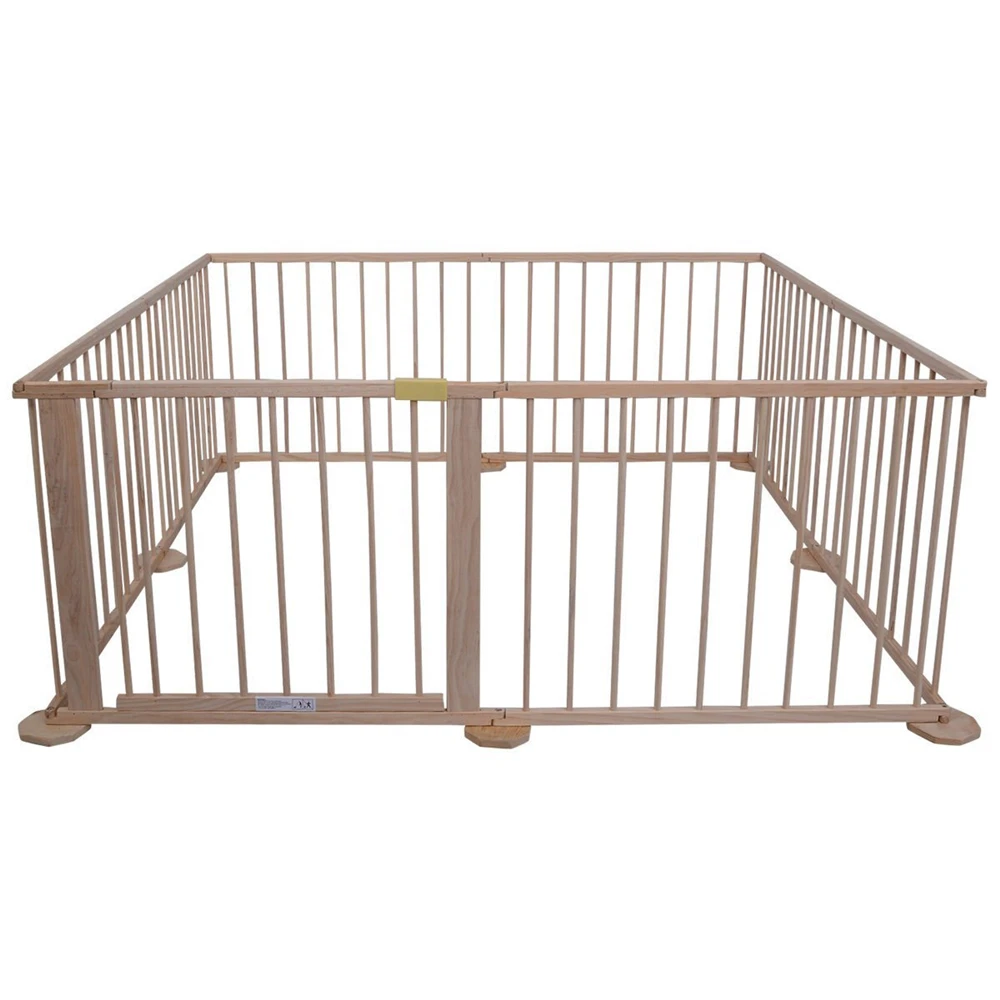 Baby Playpen Wood Frame 8 Panels Playard Safety Play Fence
