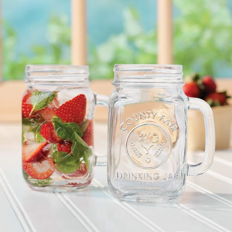Factory Outlet 450ml 16oz Engraving Printed Empty Clear Drinking Cup Glass Mason Jar with Handle / lid / Straw
