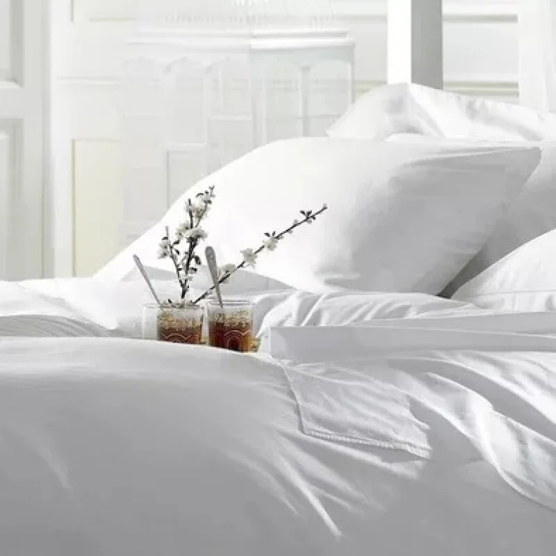 100% combed cotton plain white sateen 400tc hotel bedding bed sheet set