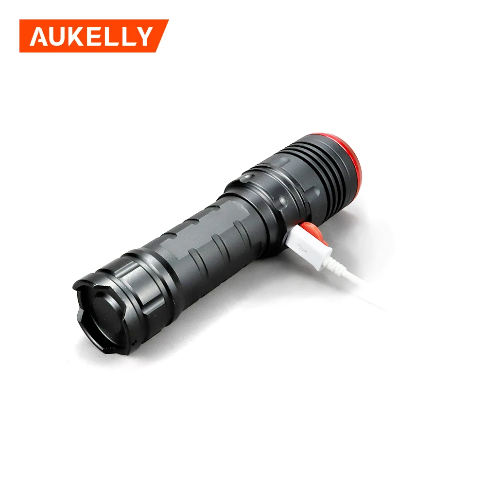 Светодиодный тактический фонарик Aukelly Zoomable t6 перезаряжаемый водонепроницаемый 18650 лм сделано в Японии