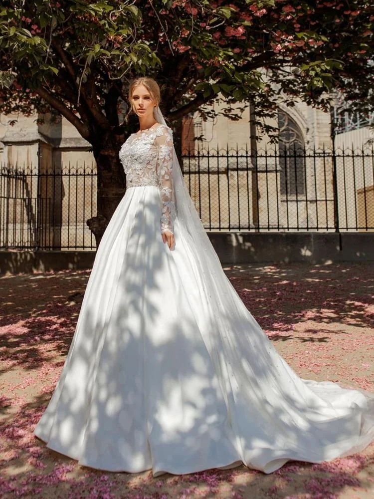 
Vintage bridal ball gown veils wedding dress party long sleeves backless 