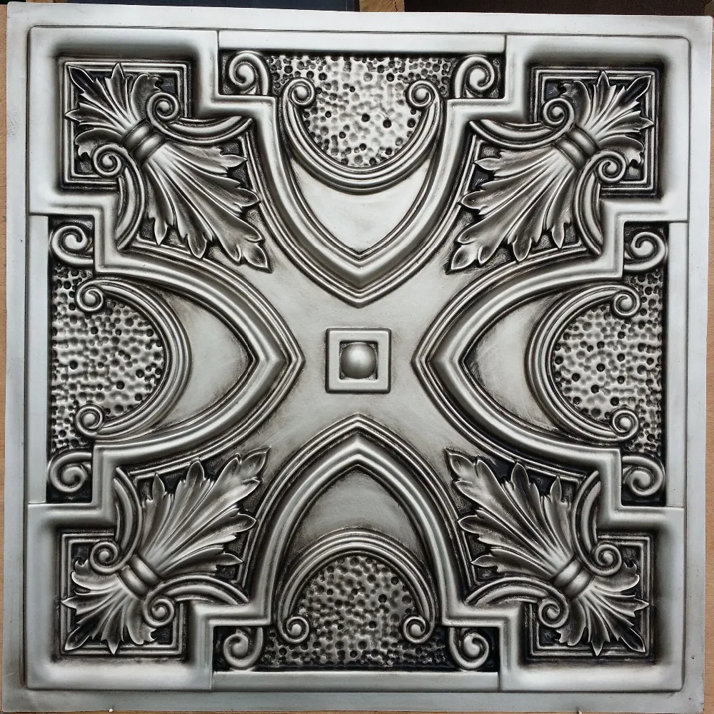 PL11 Faux tin finishes 3D embossing antiques silver ceiling tiles