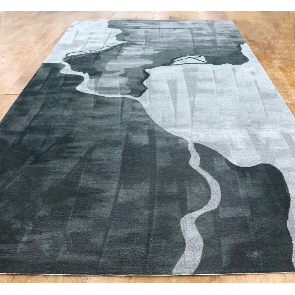 Interior grey hand tufted rug rectangular wool carpet