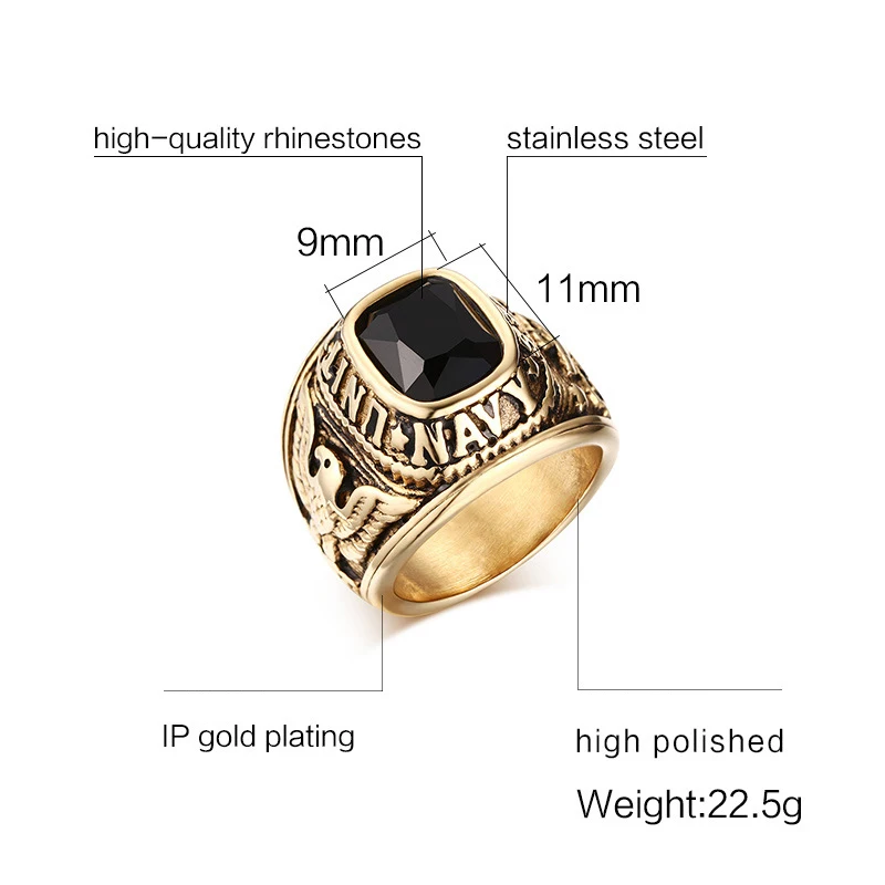 YWMT 2019 Wholesale Vintage Dubai Gold Gemstone Ring Stainless Steel Ring For Men