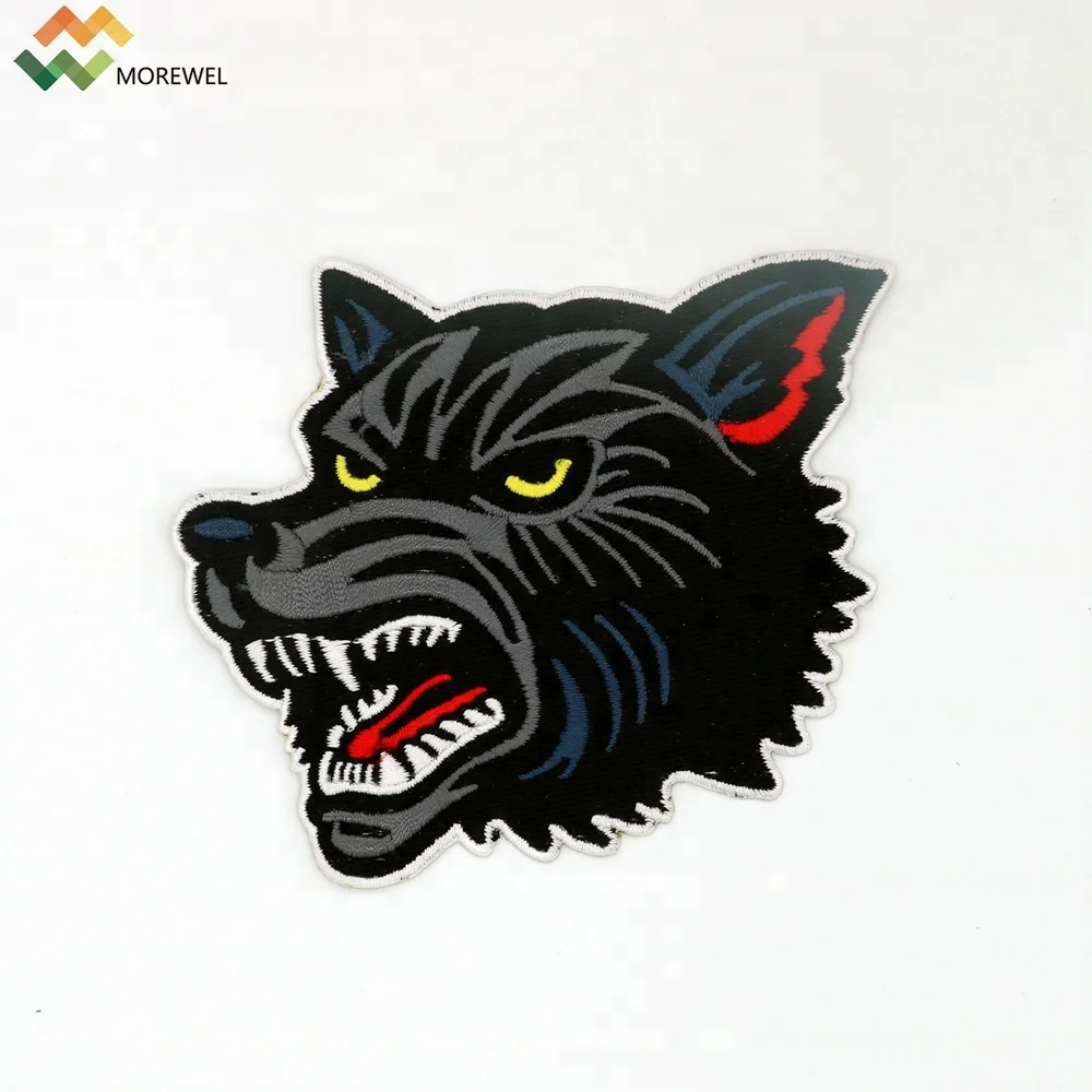CUSTOM 3D logo embroidery wolf patch design iron on clothing badge
