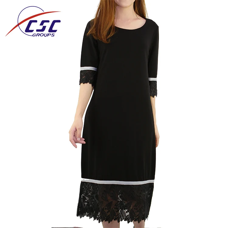 Guangzhou wholesale clothing fall knit fashion ladies black half sleeve lace dress