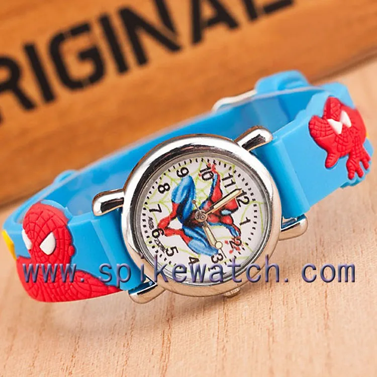 Cool spiderman pattern 3d rubber band customized kids cartoon silicone watch
