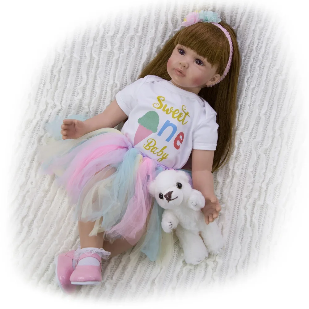 Hot Sale 24inch 60 cm Cute Cloth Body Girl Princess Doll Toy Soft Silicone Newborn Baby Doll for Child Xmas Gifts