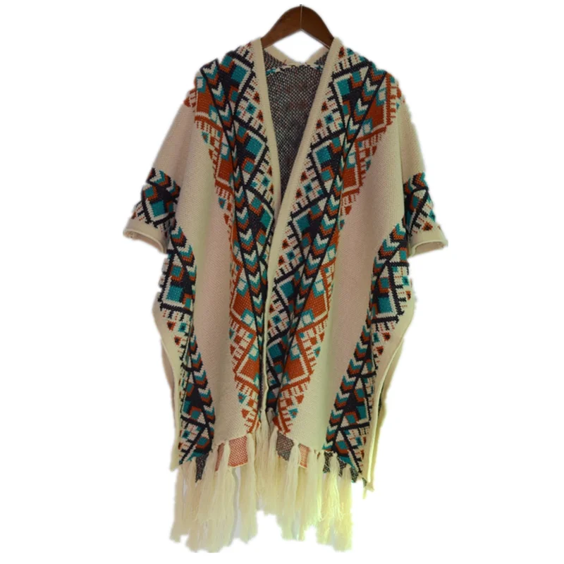 Оптовая продажа, вязаное зимнее пончо для женщин