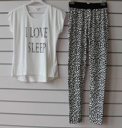 Super comfortable Spring Autumn long sleeve knitted cotton pajamas set with print for woman wear