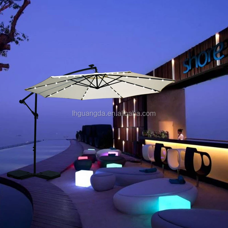 Solar power LED 10 feet adjustable outdoor garden patio banana hanging umbrella