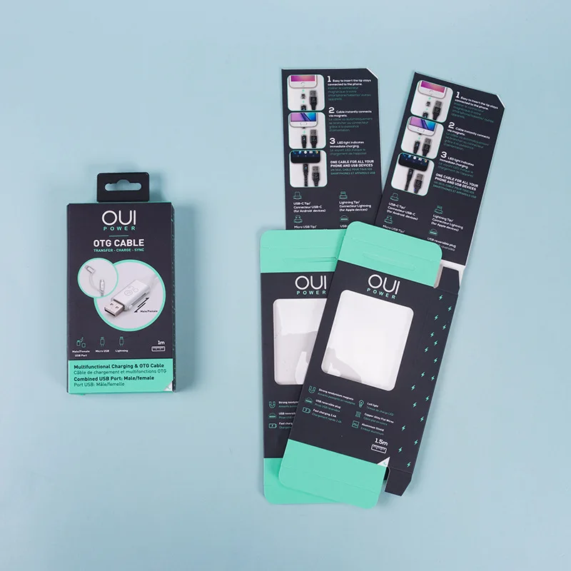 popular design custom cardboard mobile phone charger packing usb cable packaging box