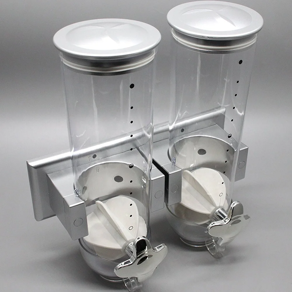 
Plastic Kitchen Storage Two Container Wall Mounted Double Dry Food Cereal Dispenser 