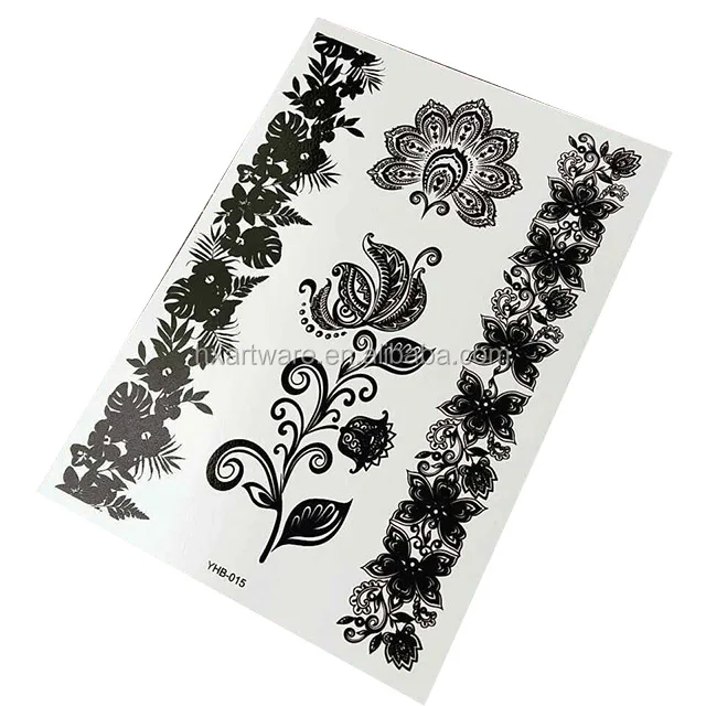 
Removable temporary henna hand tattoos stickers black color lace skin safe 