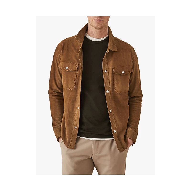 Big mens jacket Wholesale Spring Autumn Casual Solid old fashioned buttons down faux suede jacket  for tall men