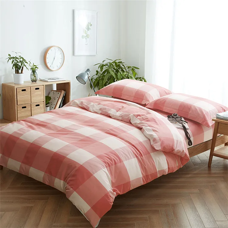 Luxury Check Duvet Cover Pink Plaid Sheet Bedding Set King