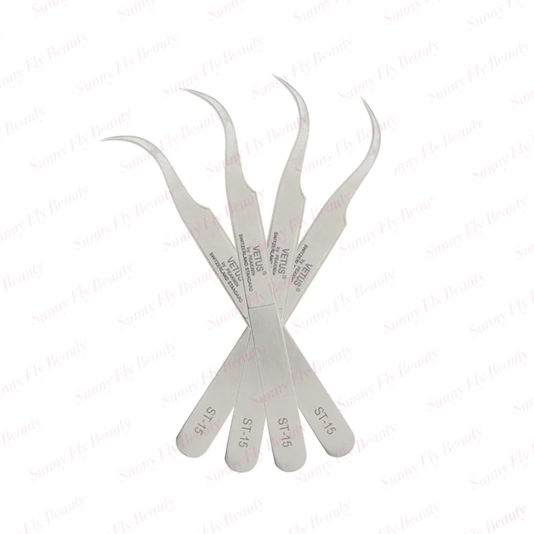 
 Металлический пинцет для ресниц vetus st curve, русский объем, оптовая продажа  