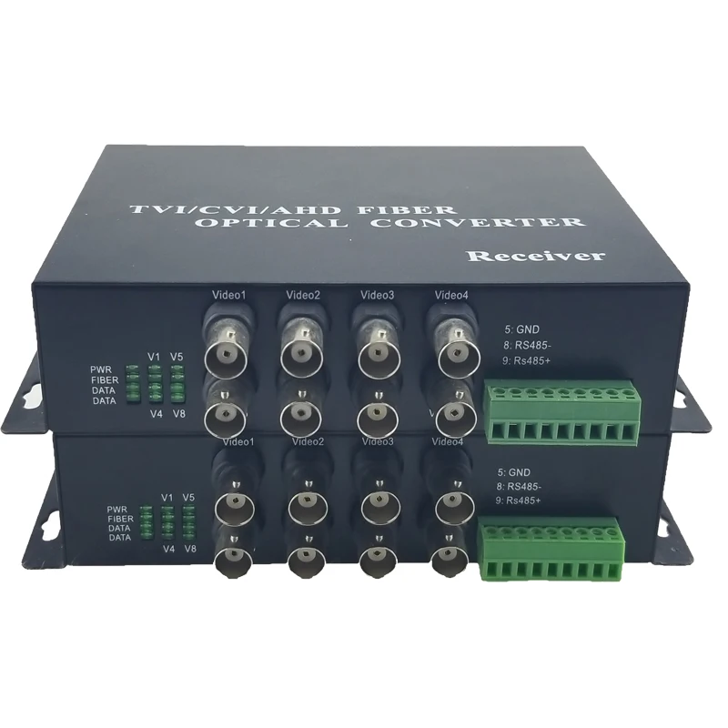 8chs Non-compression RS485  1310nm/1550nm TVI/CVI/AHD/CVBS Video to Fiber Converter  CCTV  optic fiber converter