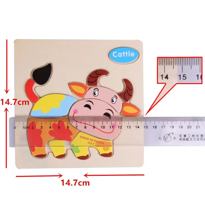 Children Wooden Jigsaw Piece Animal cartoon3D wooden Puzzle toy