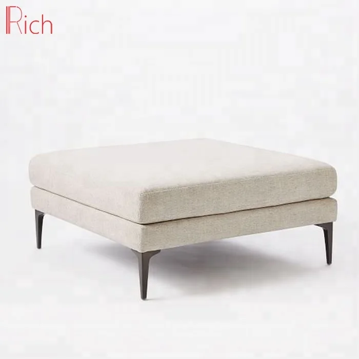 Home furniture square sofa stool gray linen fabric cover wooden sofa ottoman