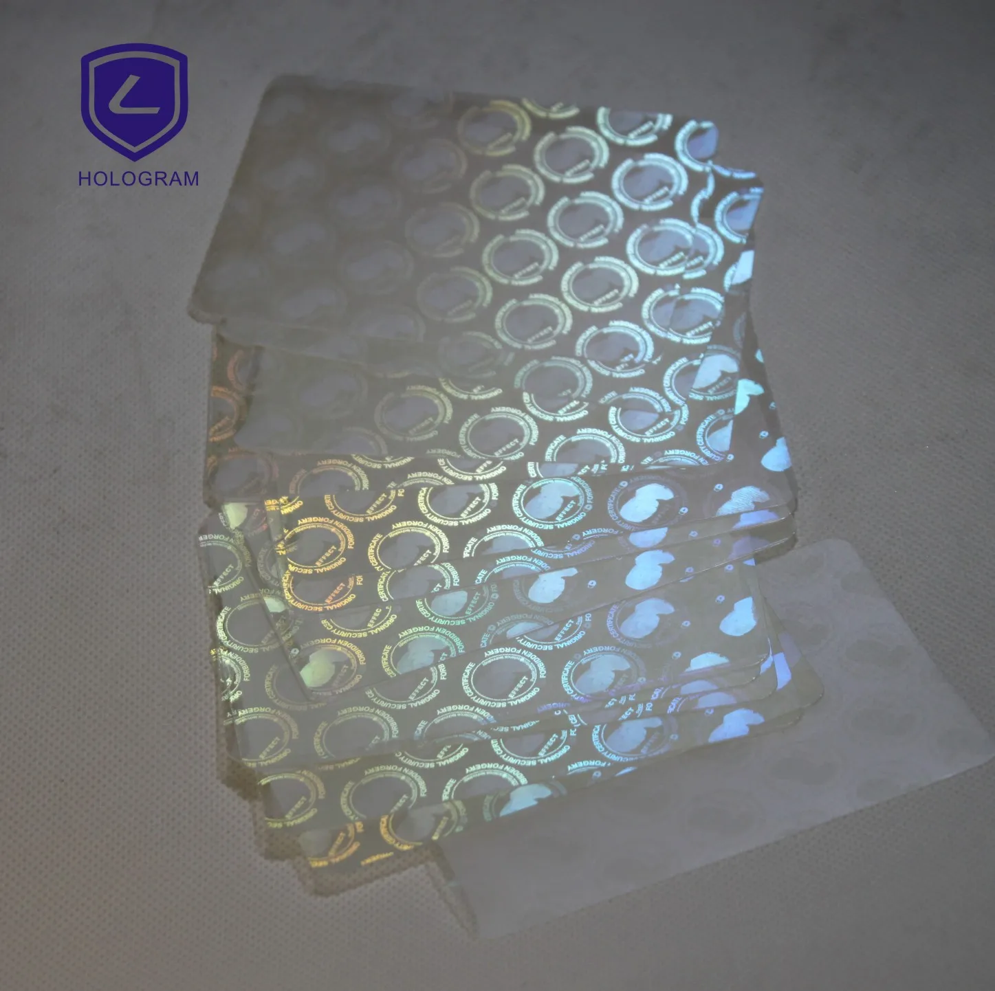 Security hologram self laminating id card label with UV printing