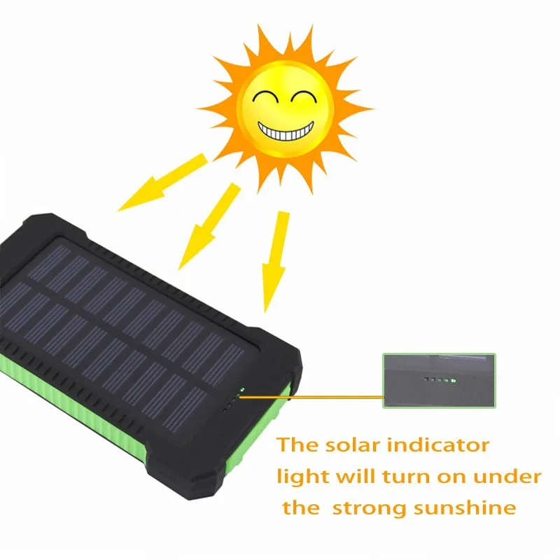 FOVigour 10000mah outdoor solar power charger with LED light waterproof solar charger portable
