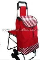 folding fashion supermarket trolley shopping bag with chair