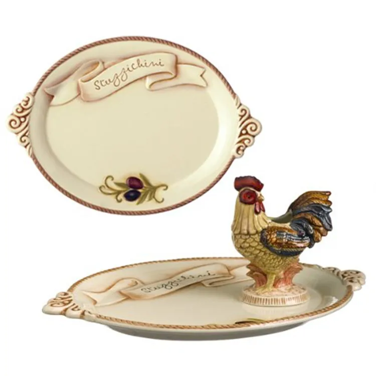 Hot Sale Personalized Handmade Ceramic Rooster Toothpick Holder Set