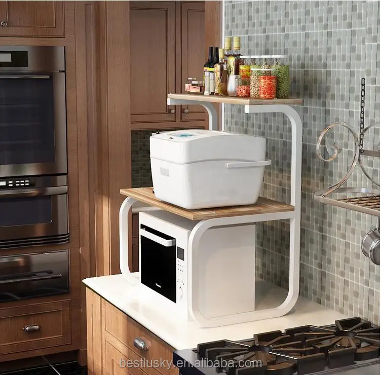 
Wooden kitchen shelf storage microwave storage shelf for metal microwave oven shelf 