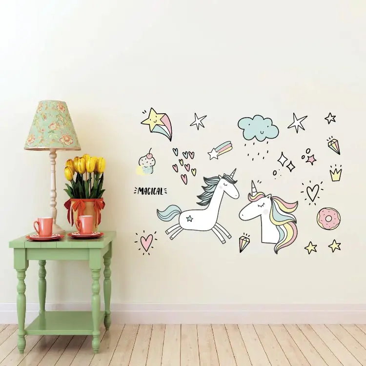 Unicorn Wall Stickers For Kids Girls Room, Diy Poster Wallpaper Bathroom Wall Stickers