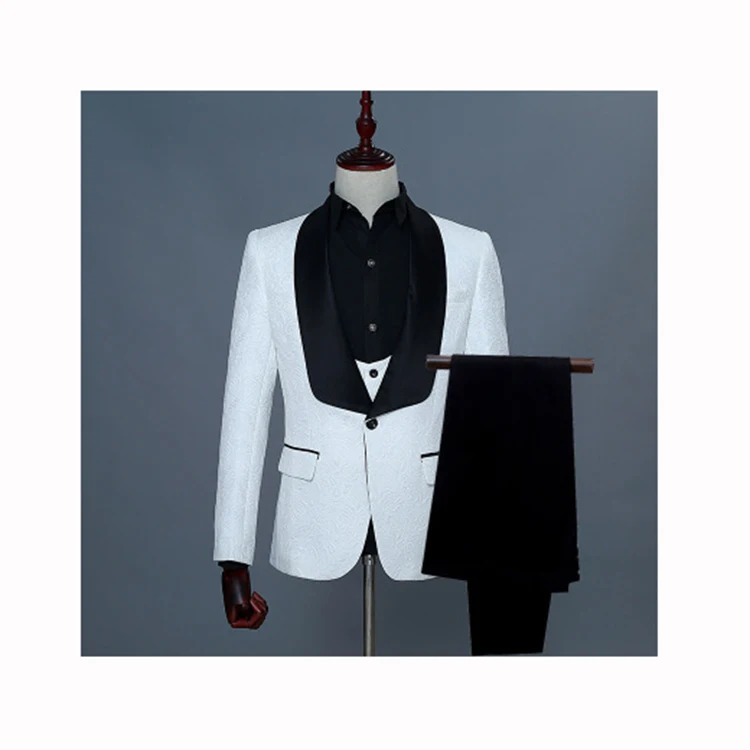 Red White Pink Suit Men Slim Fit Shawl Collar Men Suits For Wedding Fashion Jacquard 3 Piece Prom Suits