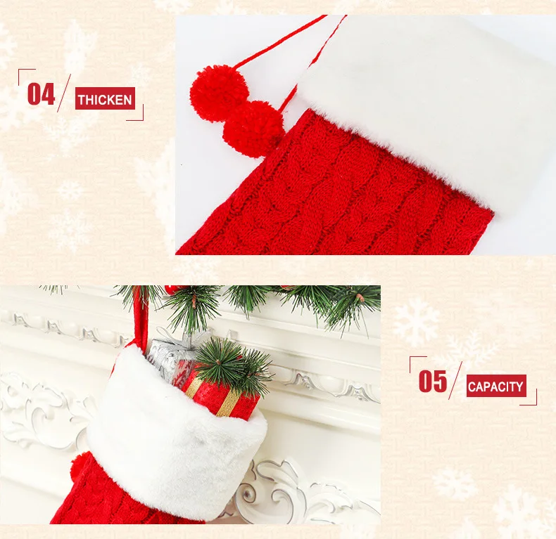 2021 thickened knitted Santa Stocking solid color long Plush Christmas stocking with fur